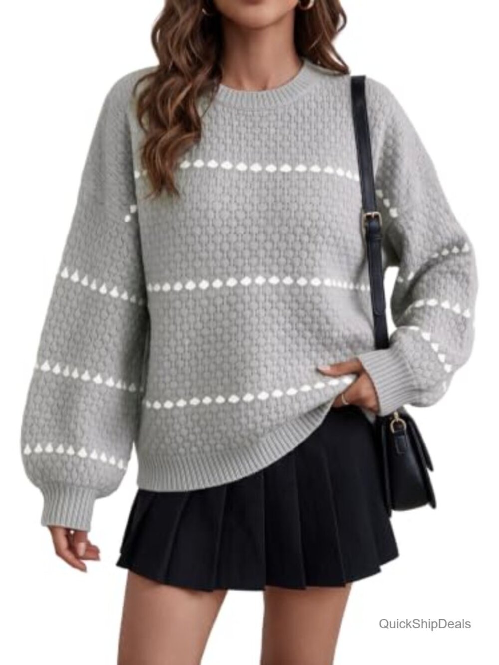 Oversized Long Puff Sleeve Chunky Knit Sweater Pullover
